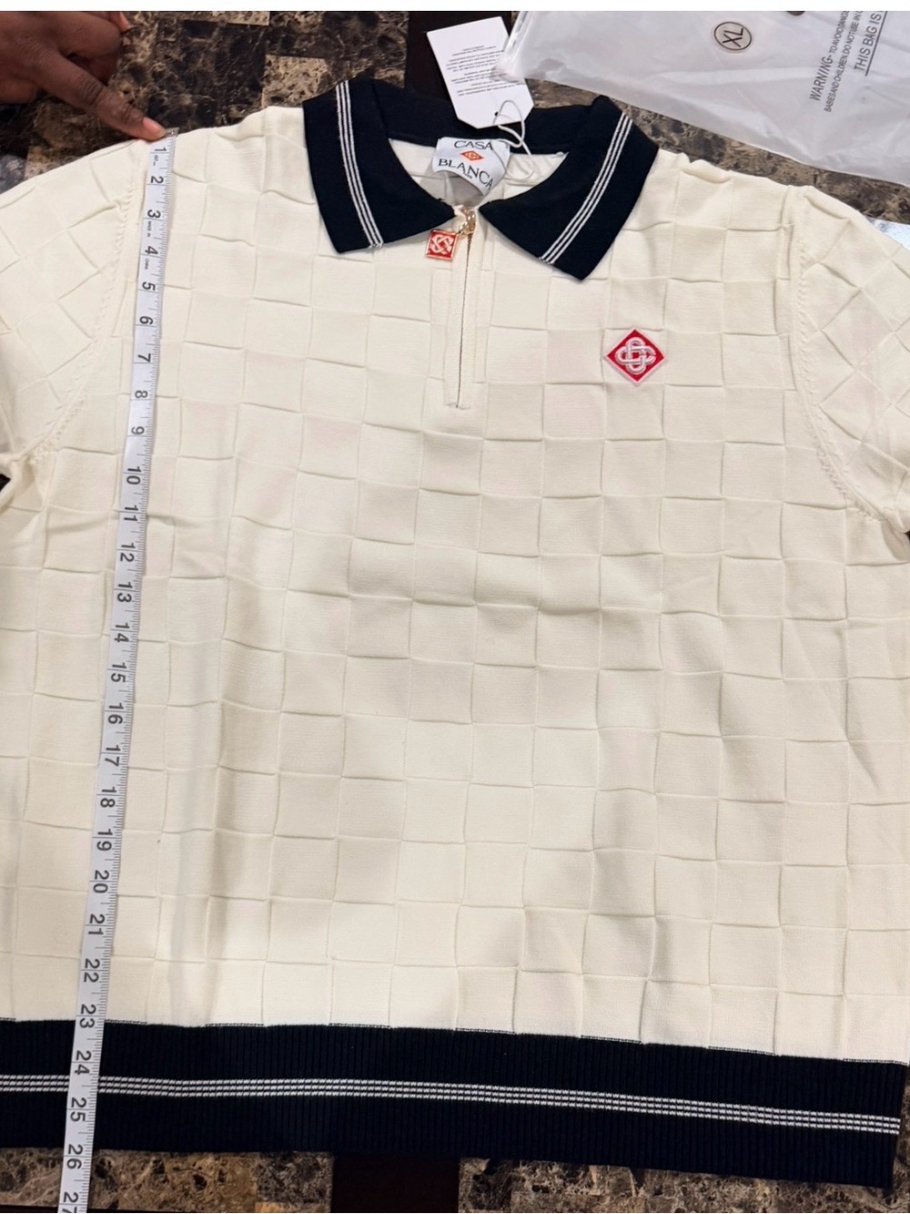 White Short-Sleeve Polo with Black Trim - Picture 5 of 5